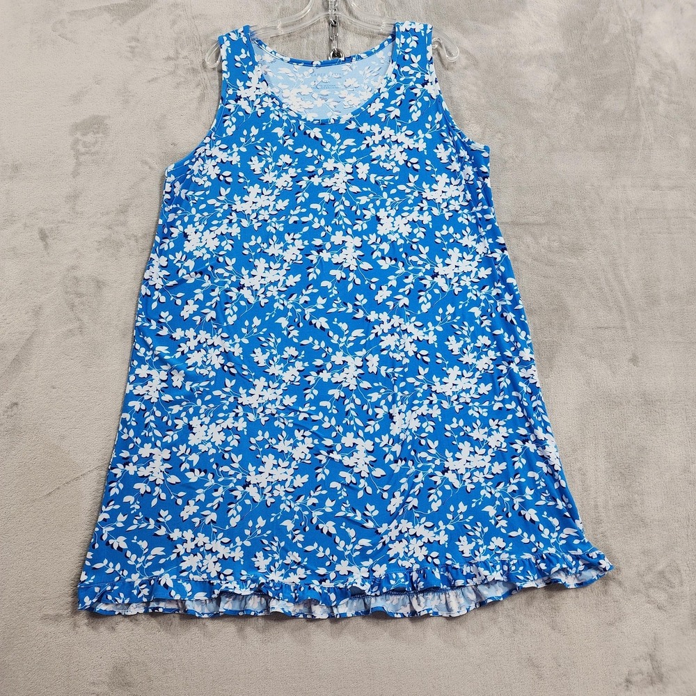 Draper James Sleep Dress L/XL Blue Floral Ruffle Hem Nightie Stretch Soft Tank